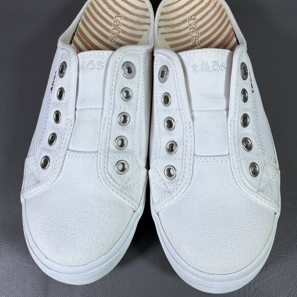 Taos EZ Soul Shoes Women Size 8.5 White Canvas Slip On Mules Curves Pods Footbed - Picture 3 of 12